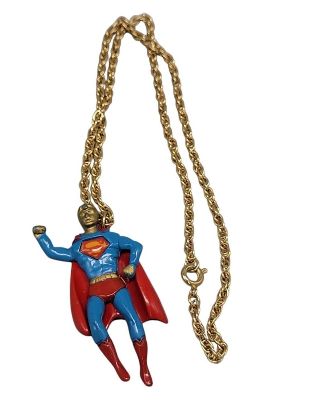 Superman Pendant Necklace DC Comics 22" Gold Tone Chain VTG 1978 Super Hero - Picture 3 of 10